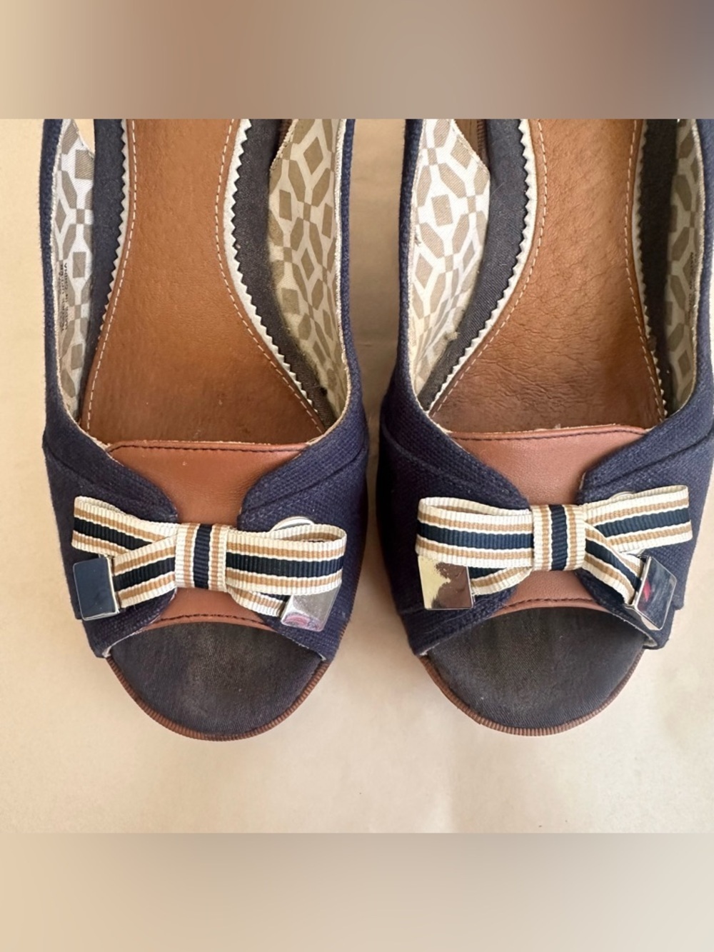Sperry Top Sider Navy Cork Wedge Slingback Women 8M Nautical Blue Bow Sailor Y2K - Picture 4 of 9